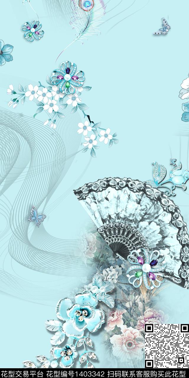 花卉旗袍真丝数码印花华亿平台下载（图片编号: 1403342） - 瓦栏（Walan）