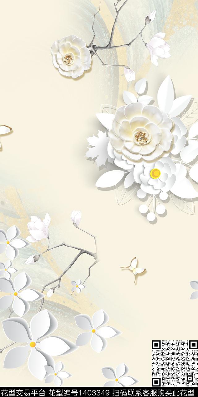 花卉旗袍真丝数码印花华亿平台下载（图片编号: 1403349） - 瓦栏（Walan）