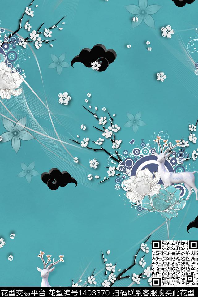 花卉旗袍真丝数码印花华亿平台下载（图片编号: 1403370） - 瓦栏（Walan）