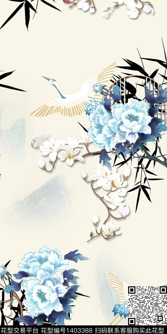 花卉旗袍真丝数码印花华亿平台下载（图片编号: 1403388） - 瓦栏（Walan）