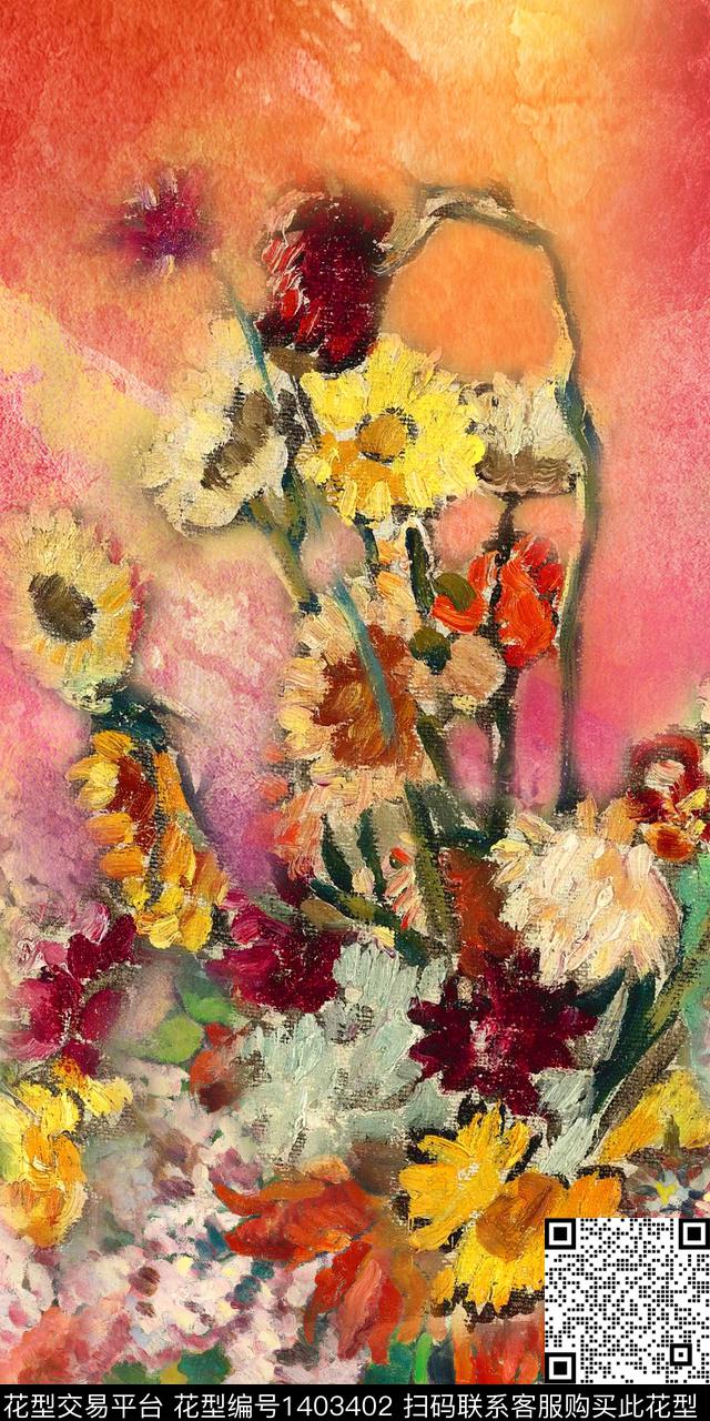 花卉香云纱真丝数码印花华亿平台下载（图片编号: 1403402） - 瓦栏（Walan）