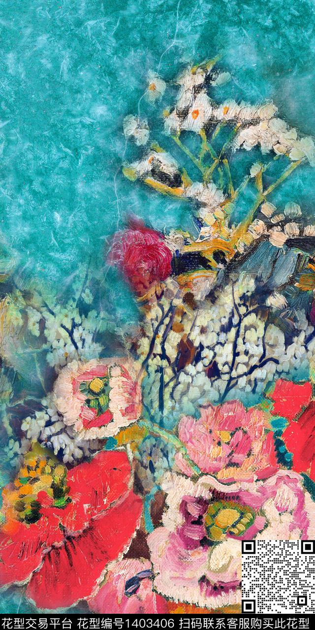 花卉香云纱真丝数码印花华亿平台下载（图片编号: 1403406） - 瓦栏（Walan）