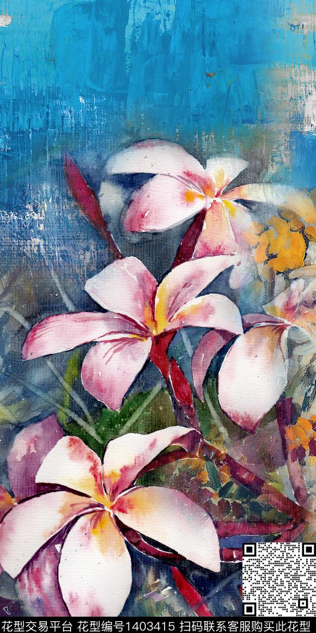 花卉香云纱真丝数码印花华亿平台下载（图片编号: 1403415） - 瓦栏（Walan）