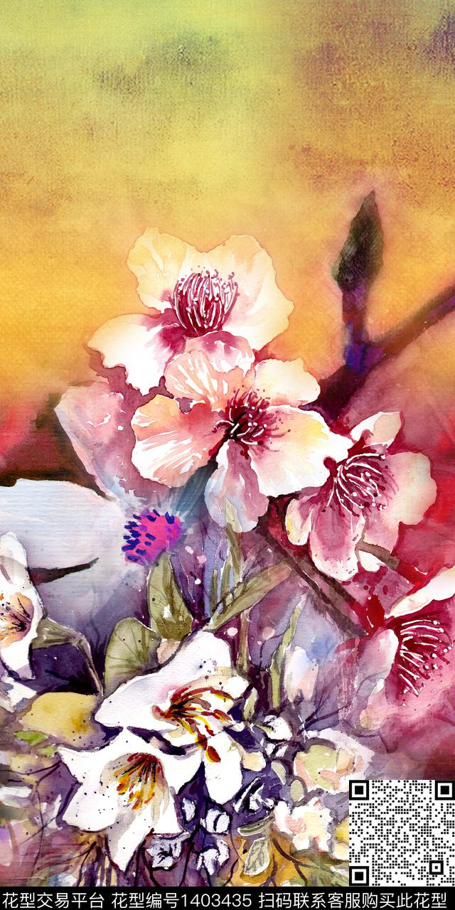 花卉香云纱真丝数码印花华亿平台下载（图片编号: 1403435） - 瓦栏（Walan）