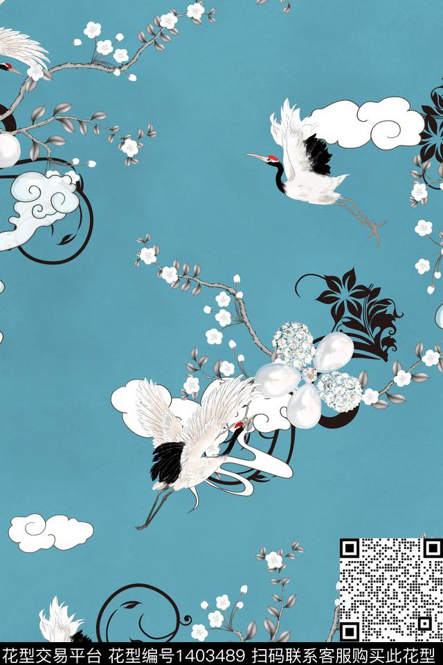 仙鹤真丝中国风数码印花华亿平台下载（图片编号: 1403489） - 瓦栏（Walan）