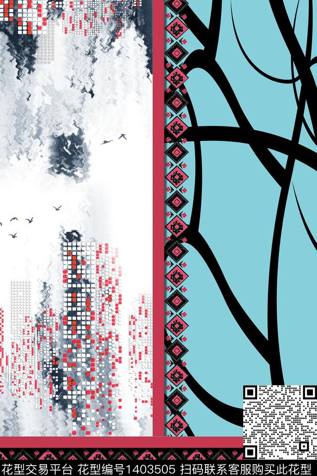 几何花卉真丝混合拼接数码印花华亿平台下载（图片编号: 1403505） - 瓦栏（Walan）