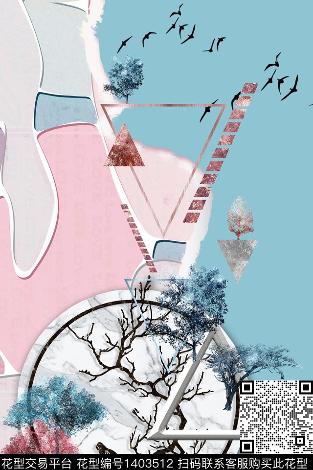 几何花卉真丝混合拼接数码印花华亿平台下载（图片编号: 1403512） - 瓦栏（Walan）