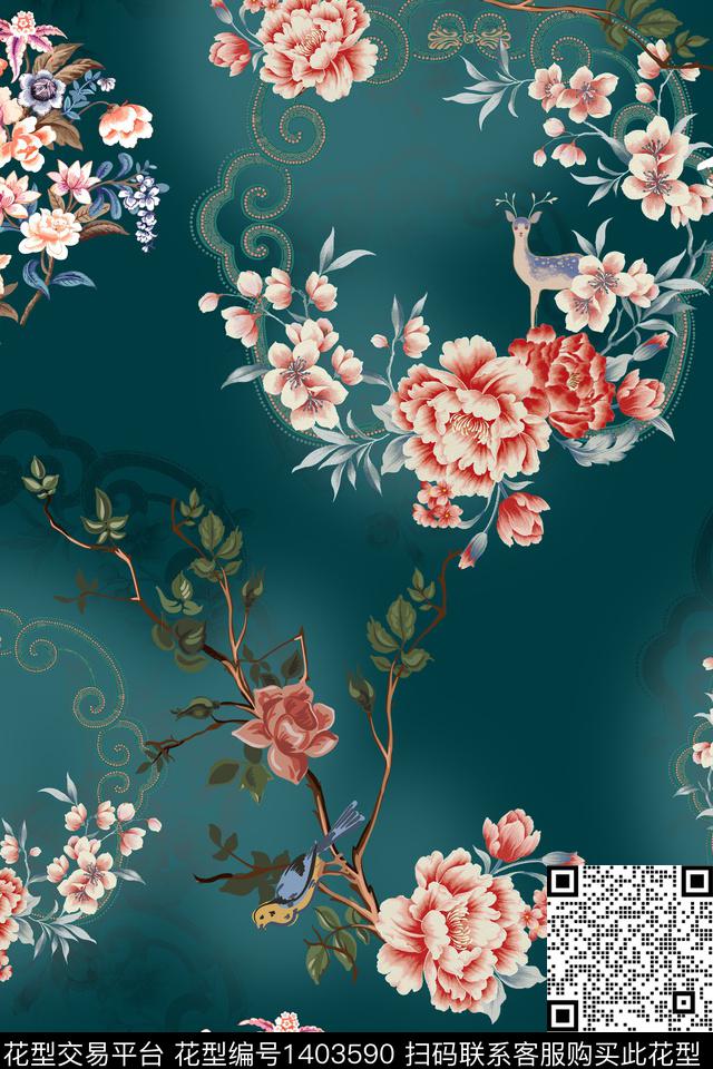 民族风花卉香云纱数码印花华亿平台下载（图片编号: 1403590） - 瓦栏（Walan）