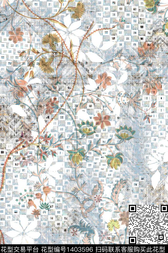 抽象花卉民族风大牌风数码印花华亿平台下载（图片编号: 1403596） - 瓦栏（Walan）