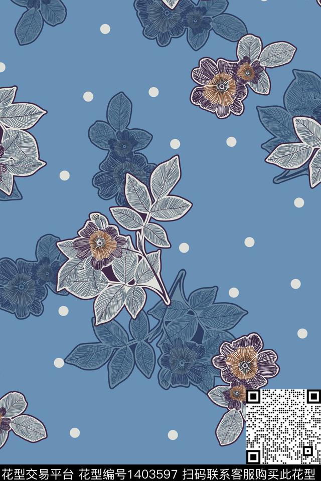 清爽底花卉花卉大牌风数码印花华亿平台下载（图片编号: 1403597） - 瓦栏（Walan）