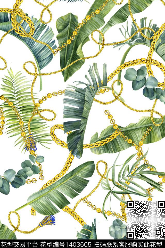 时尚绿植树叶小清新数码印花华亿平台下载（图片编号: 1403605） - 瓦栏（Walan）