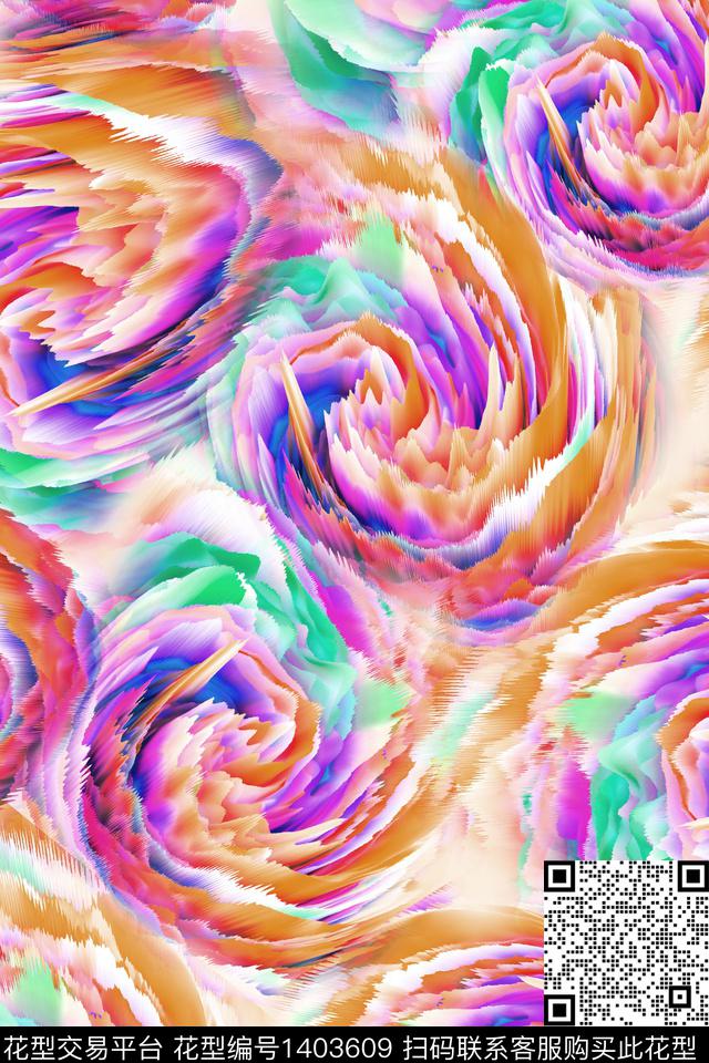 时尚小清新抽象数码印花华亿平台下载（图片编号: 1403609） - 瓦栏（Walan）