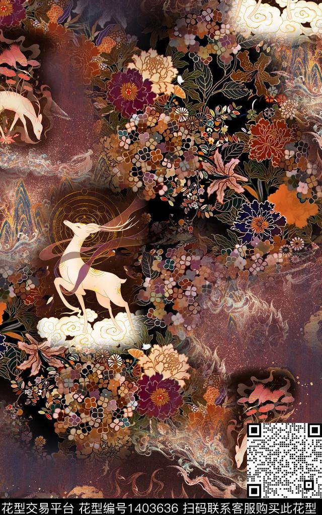 数码华亿平台花卉中国风数码印花华亿平台下载（图片编号: 1403636） - 瓦栏（Walan）
