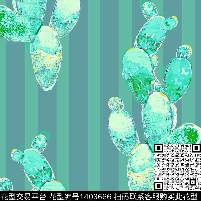 绿植树叶混合拼接条纹数码印花华亿平台下载（图片编号: 1403666） - 瓦栏（Walan）