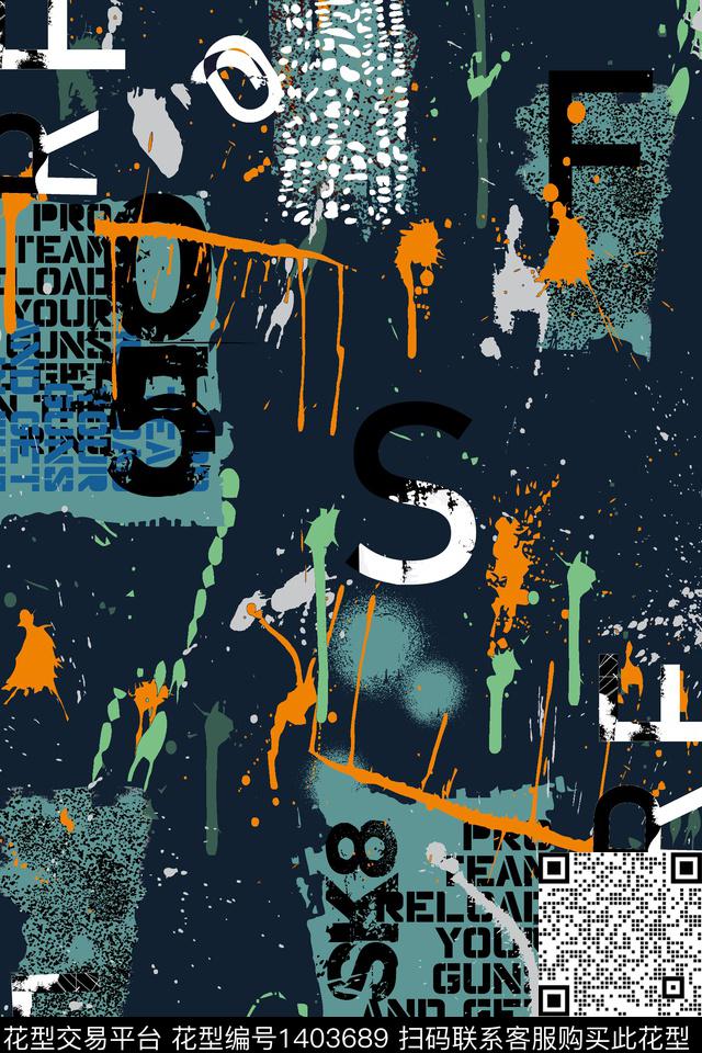 时尚字母抽象数码印花华亿平台下载（图片编号: 1403689） - 瓦栏（Walan）