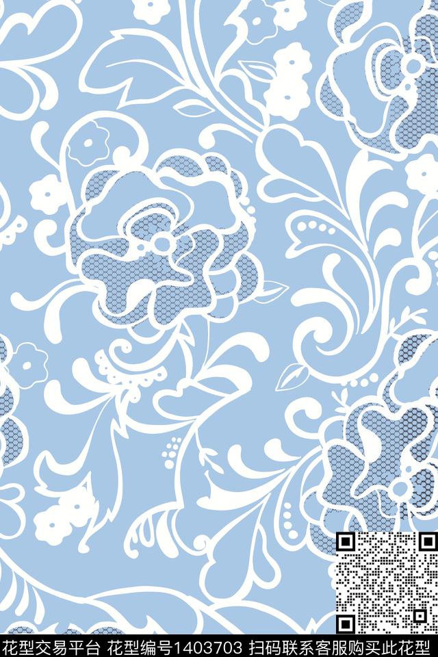 年轻女性清爽底花卉大花传统印花华亿平台下载（图片编号: 1403703） - 瓦栏（Walan）