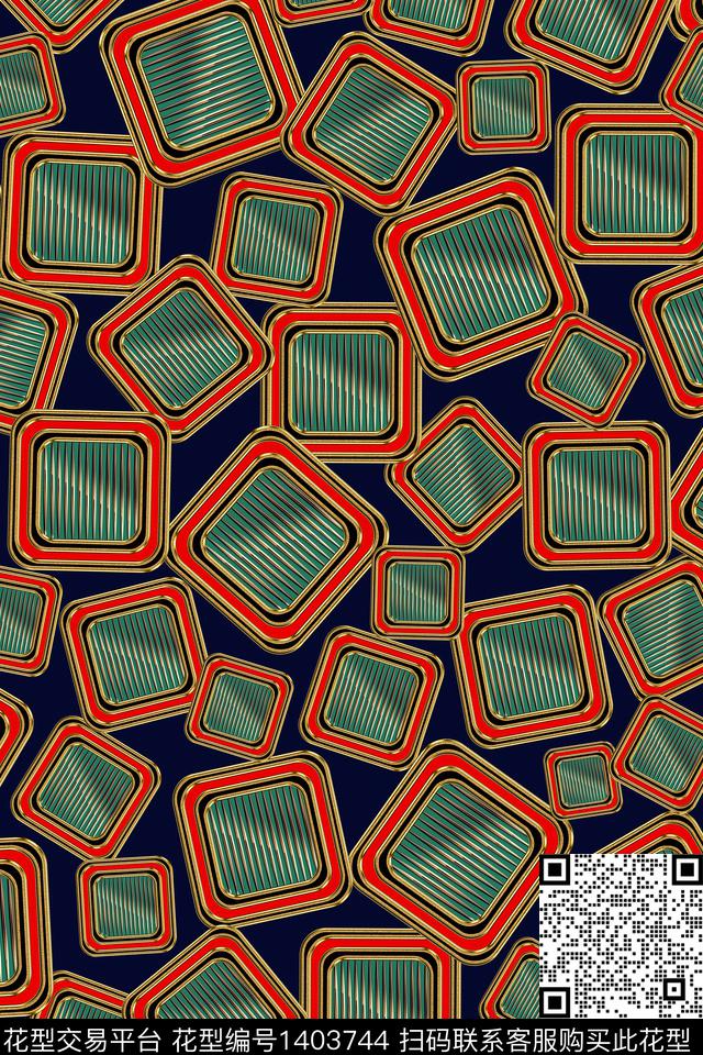 几何格子大牌风数码印花华亿平台下载（图片编号: 1403744） - 瓦栏（Walan）