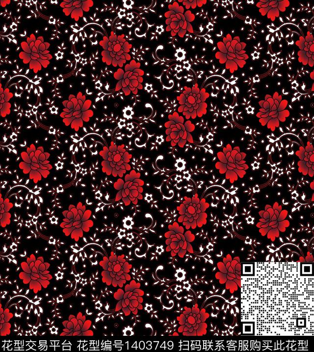 数码华亿平台复古花卉数码印花华亿平台下载（图片编号: 1403749） - 瓦栏（Walan）