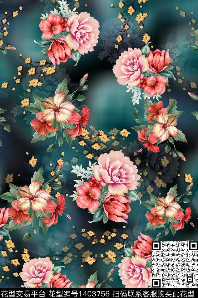 花卉中国风传统印花华亿平台下载（图片编号: 1403756） - 瓦栏（Walan）