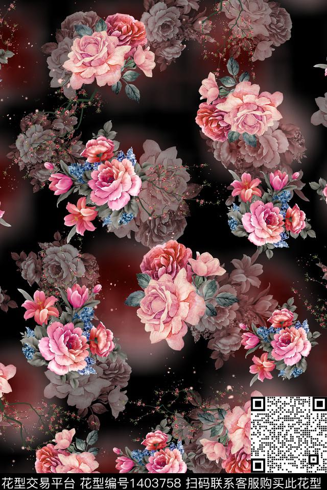 花卉中国风传统印花华亿平台下载（图片编号: 1403758） - 瓦栏（Walan）