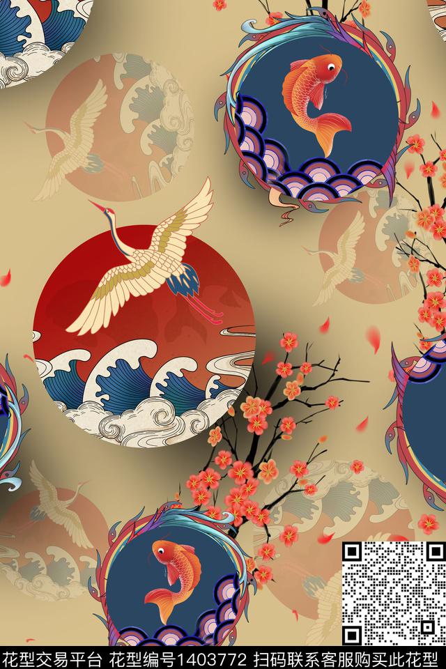 花卉中国风传统印花华亿平台下载（图片编号: 1403772） - 瓦栏（Walan）