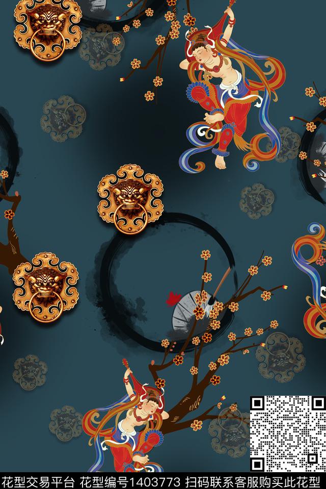 花卉中国风传统印花华亿平台下载（图片编号: 1403773） - 瓦栏（Walan）