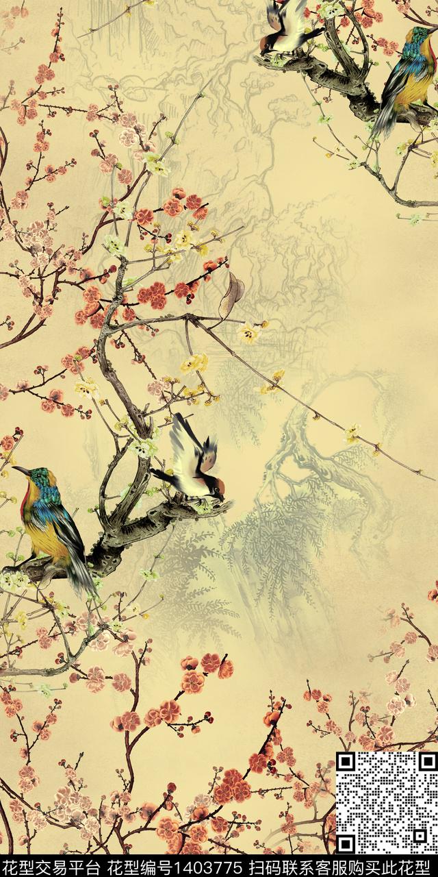 花卉中国风传统印花华亿平台下载（图片编号: 1403775） - 瓦栏（Walan）