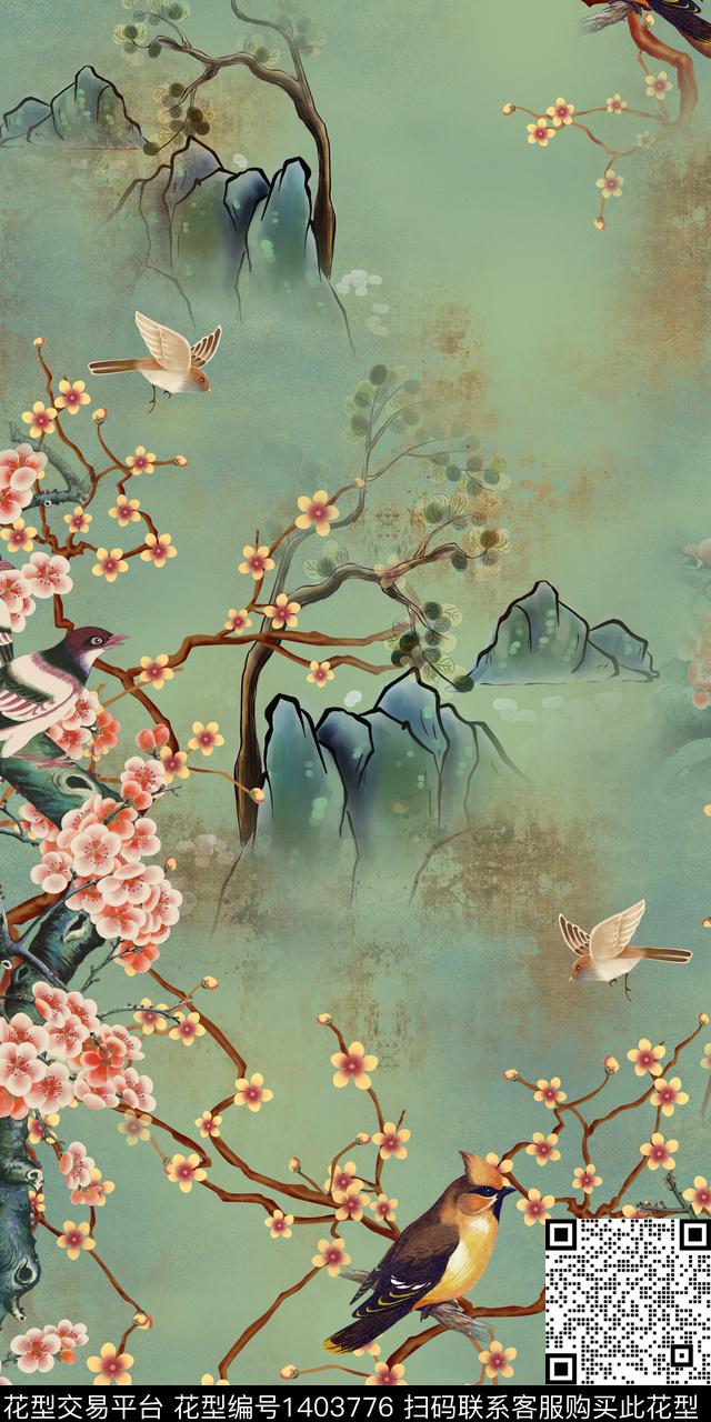 花卉中国风传统印花华亿平台下载（图片编号: 1403776） - 瓦栏（Walan）