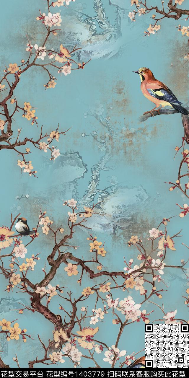 花卉中国风传统印花华亿平台下载（图片编号: 1403779） - 瓦栏（Walan）