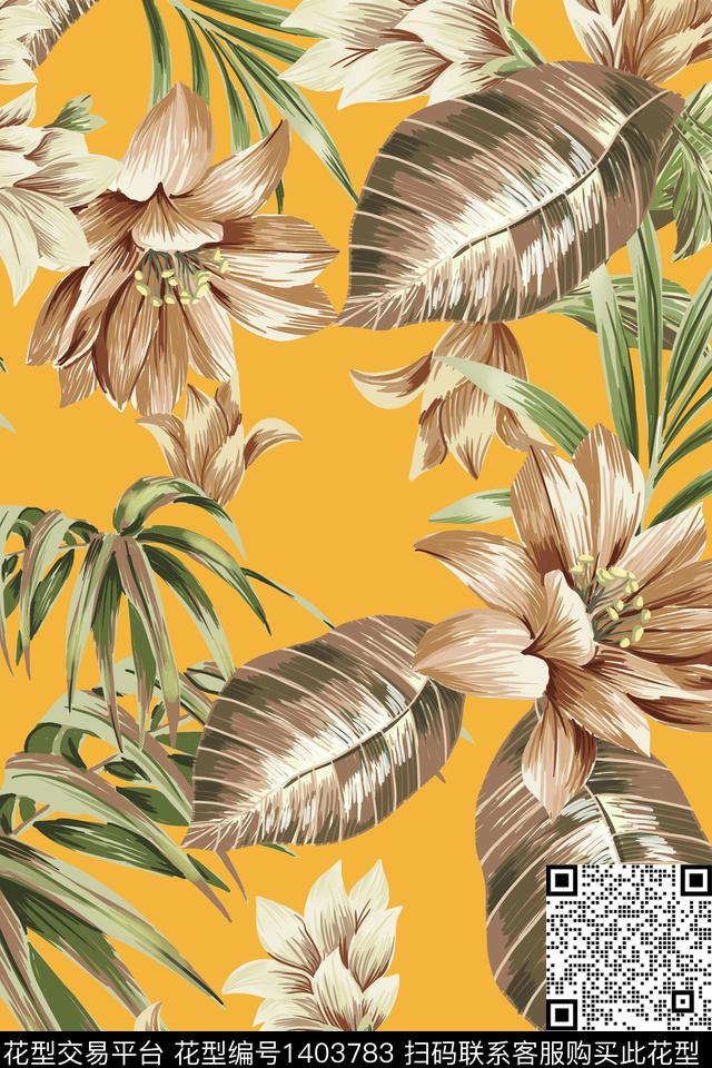 绿植树叶花卉大牌风数码印花华亿平台下载（图片编号: 1403783） - 瓦栏（Walan）