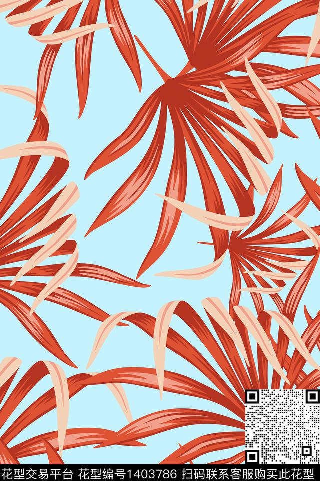 绿植树叶花卉大牌风数码印花华亿平台下载（图片编号: 1403786） - 瓦栏（Walan）