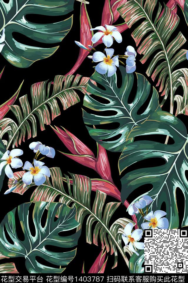 绿植树叶花卉大牌风数码印花华亿平台下载（图片编号: 1403787） - 瓦栏（Walan）