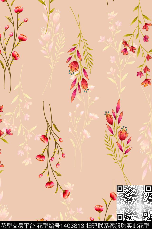 清爽底花卉花卉大牌风数码印花华亿平台下载（图片编号: 1403813） - 瓦栏（Walan）
