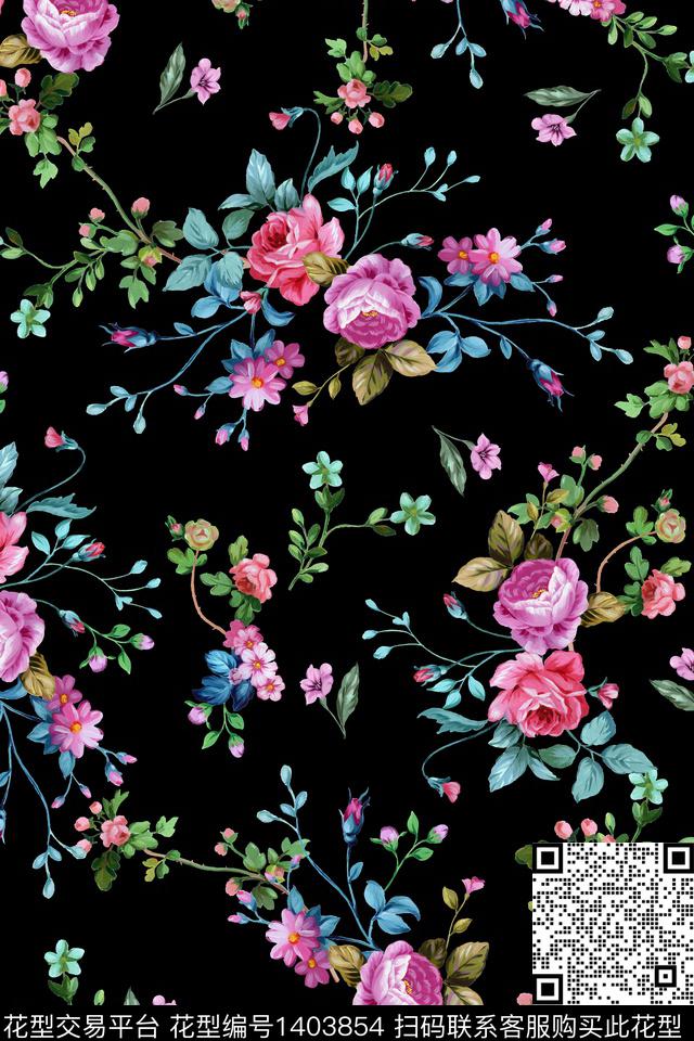 花卉年轻女性大牌风数码印花华亿平台下载（图片编号: 1403854） - 瓦栏（Walan）