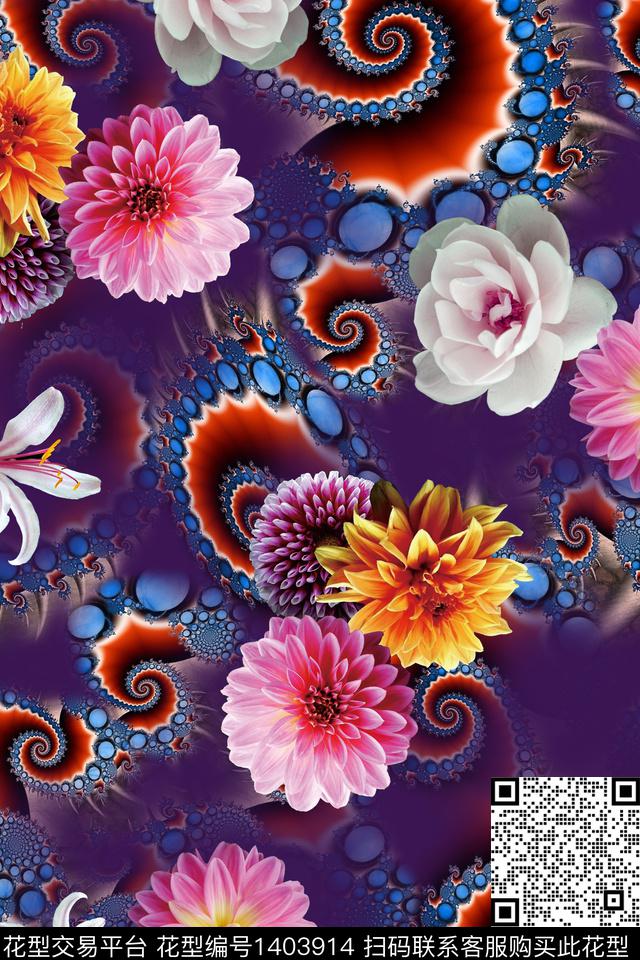 花卉春夏华亿平台真丝数码印花华亿平台下载（图片编号: 1403914） - 瓦栏（Walan）