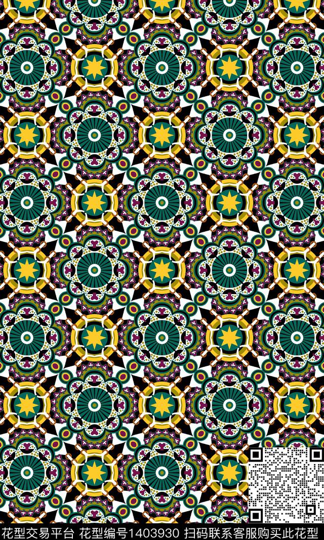抽象花卉民族风满版散花传统印花华亿平台下载（图片编号: 1403930） - 瓦栏（Walan）
