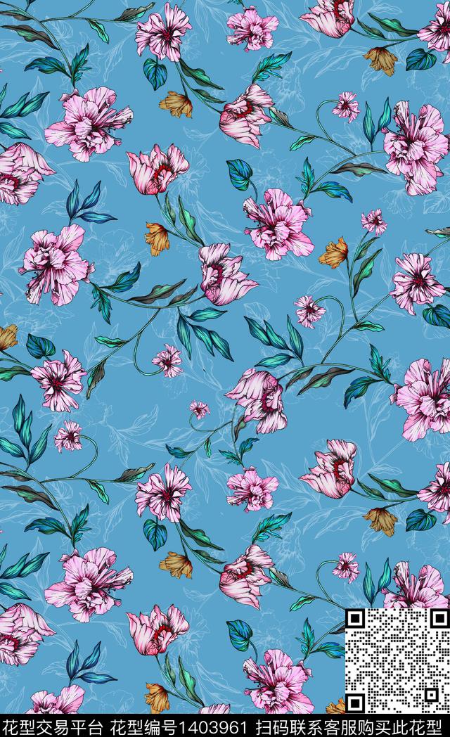 数码华亿平台花卉春夏华亿平台传统印花华亿平台下载（图片编号: 1403961） - 瓦栏（Walan）