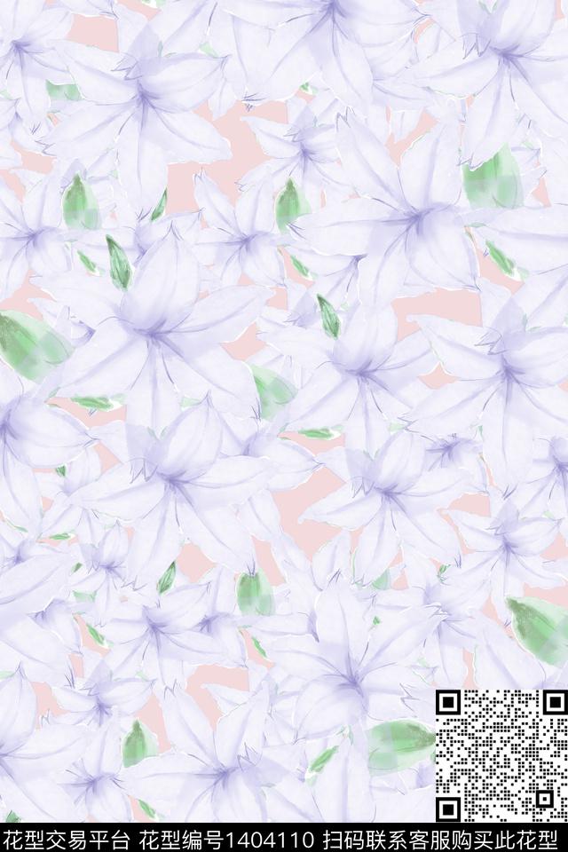 百合花卉小清新数码印花华亿平台下载（图片编号: 1404110） - 瓦栏（Walan）