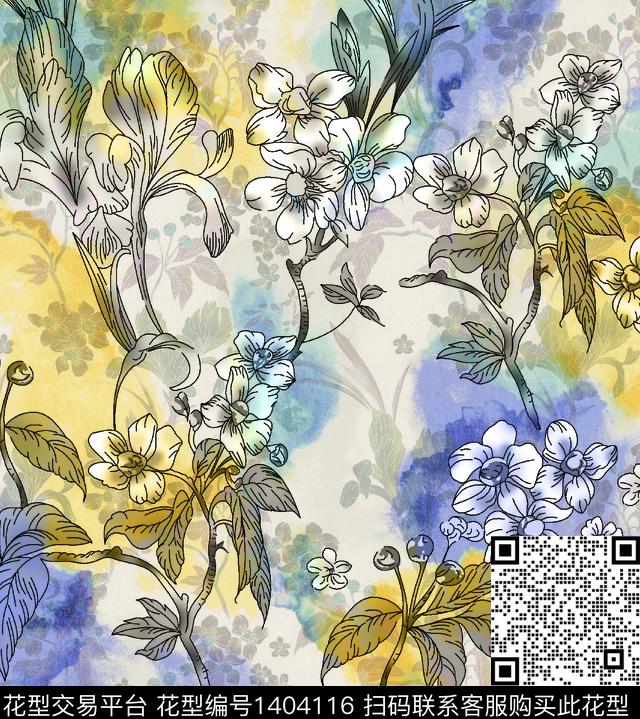 水墨风扎染华亿平台女装数码印花华亿平台下载（图片编号: 1404116） - 瓦栏（Walan）