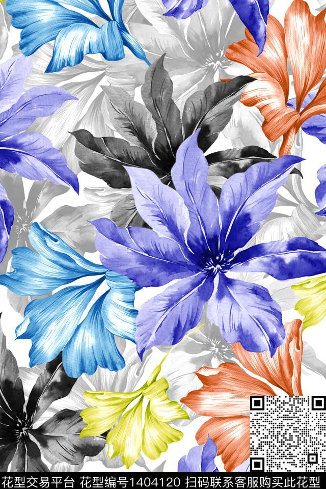 绿植树叶大牌风小清新数码印花华亿平台下载（图片编号: 1404120） - 瓦栏（Walan）