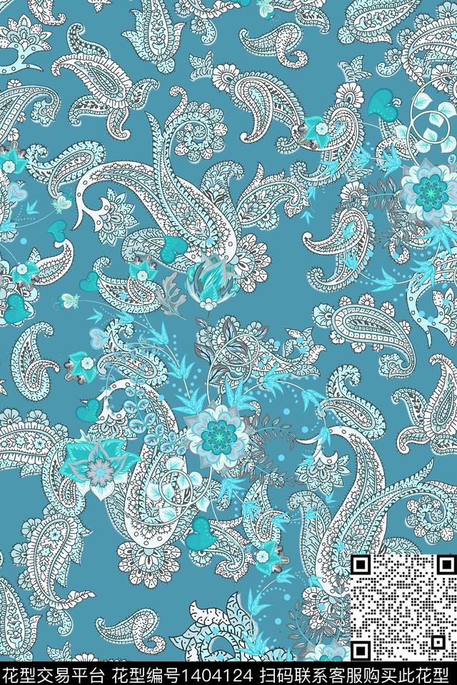 数码华亿平台佩斯利花卉数码印花华亿平台下载（图片编号: 1404124） - 瓦栏（Walan）