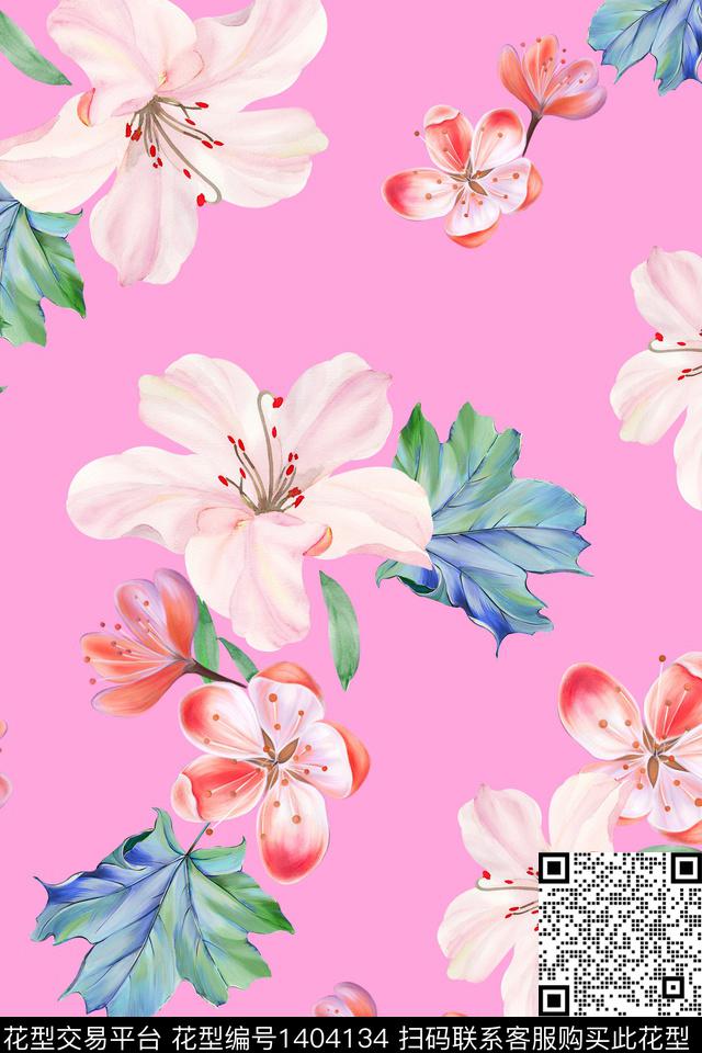 清爽底花卉花卉大牌风数码印花华亿平台下载（图片编号: 1404134） - 瓦栏（Walan）