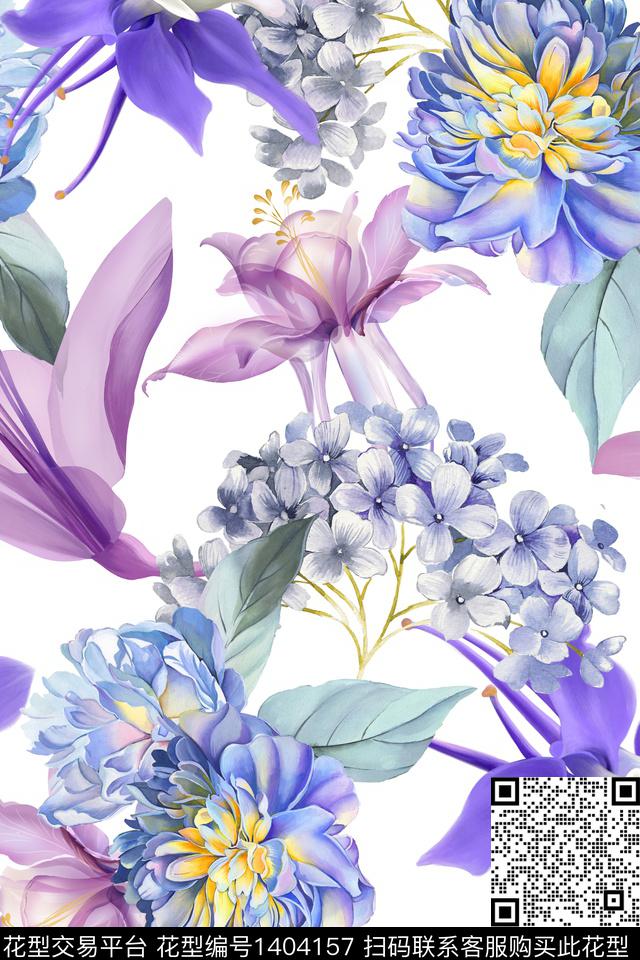 清爽底花卉花卉大牌风数码印花华亿平台下载（图片编号: 1404157） - 瓦栏（Walan）