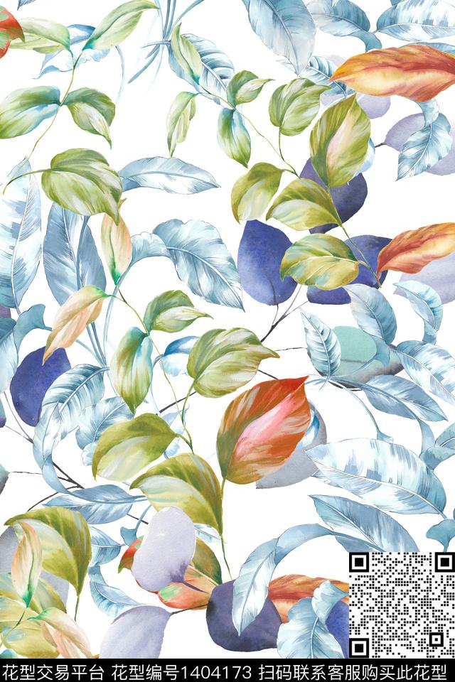 绿植树叶花卉小清新数码印花华亿平台下载（图片编号: 1404173） - 瓦栏（Walan）