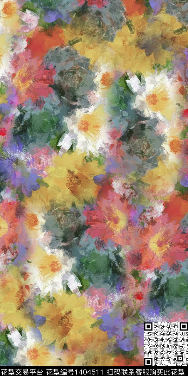 花卉抽象数码印花华亿平台下载（图片编号: 1404511） - 瓦栏（Walan）