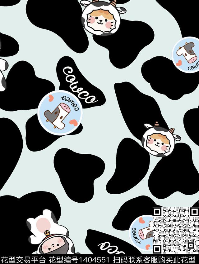 卡通动物几何牛数码印花华亿平台下载（图片编号: 1404551） - 瓦栏（Walan）