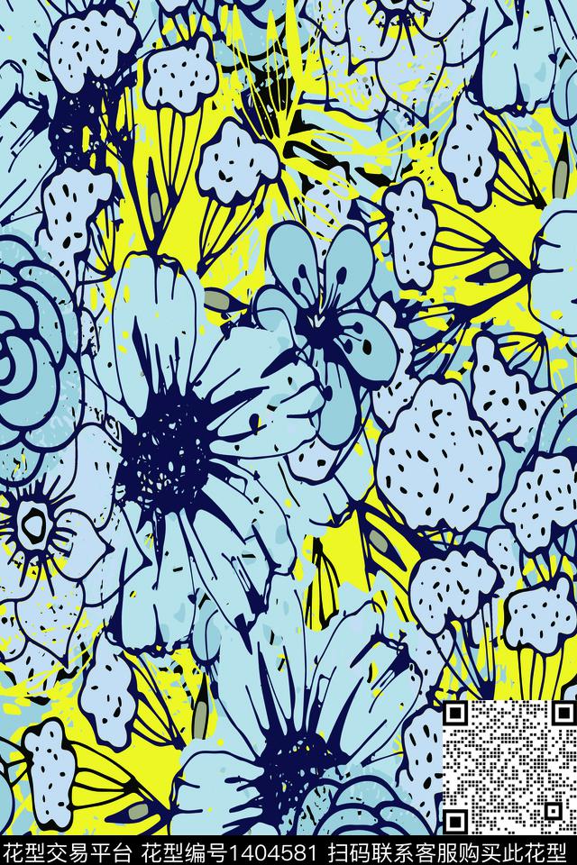 年轻女性大花连衣裙传统印花华亿平台下载（图片编号: 1404581） - 瓦栏（Walan）