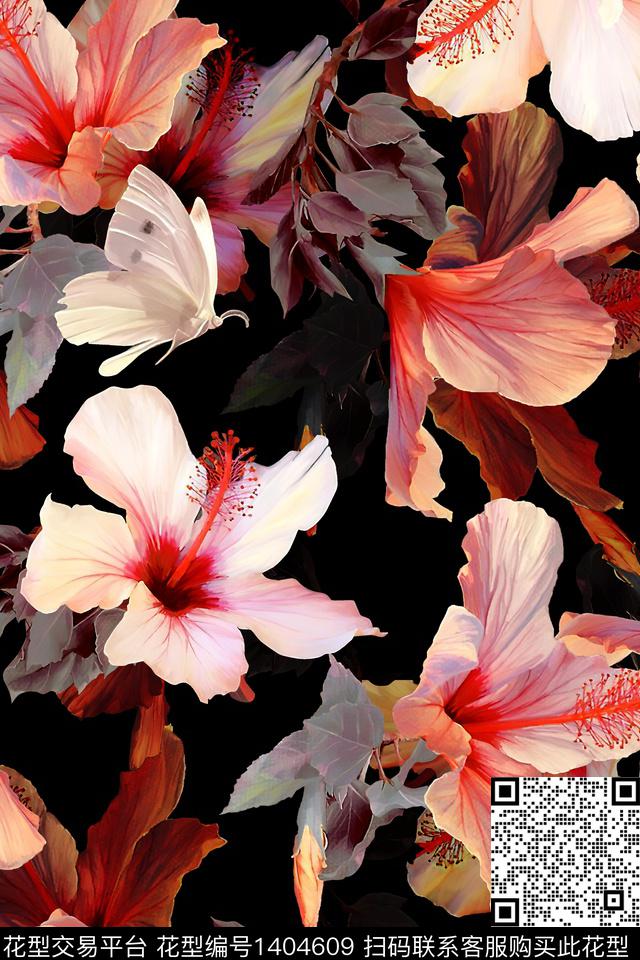 花卉香云纱大牌风数码印花华亿平台下载（图片编号: 1404609） - 瓦栏（Walan）