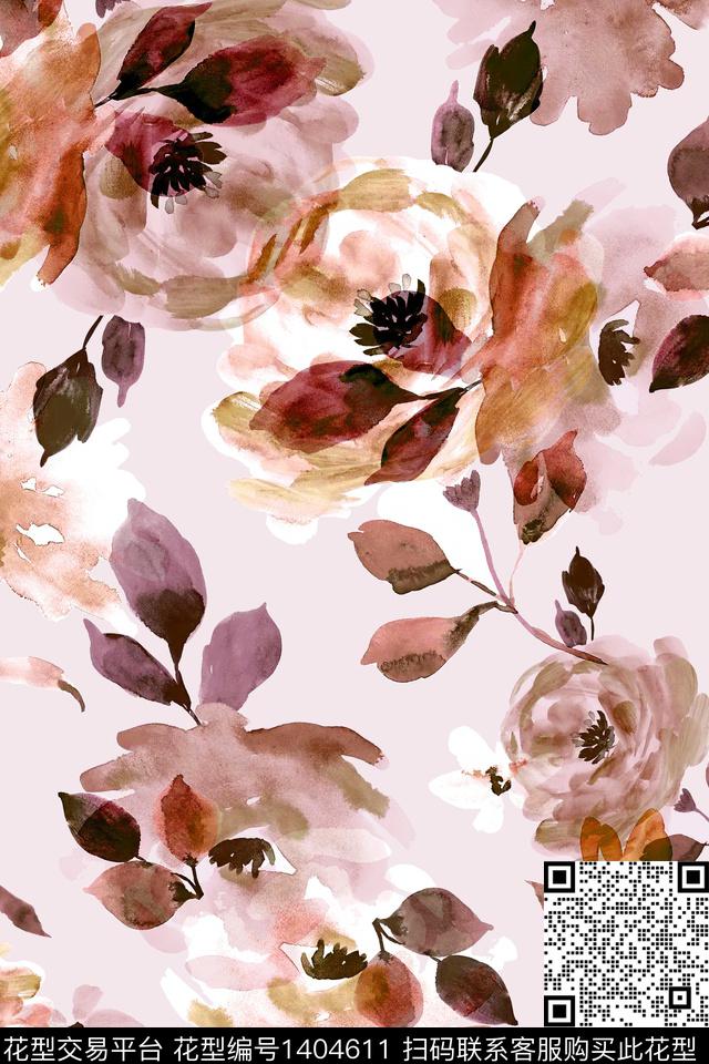 清爽底花卉花卉大牌风数码印花华亿平台下载（图片编号: 1404611） - 瓦栏（Walan）