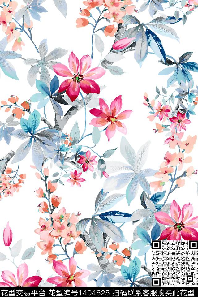清爽底花卉花卉大牌风数码印花华亿平台下载（图片编号: 1404625） - 瓦栏（Walan）